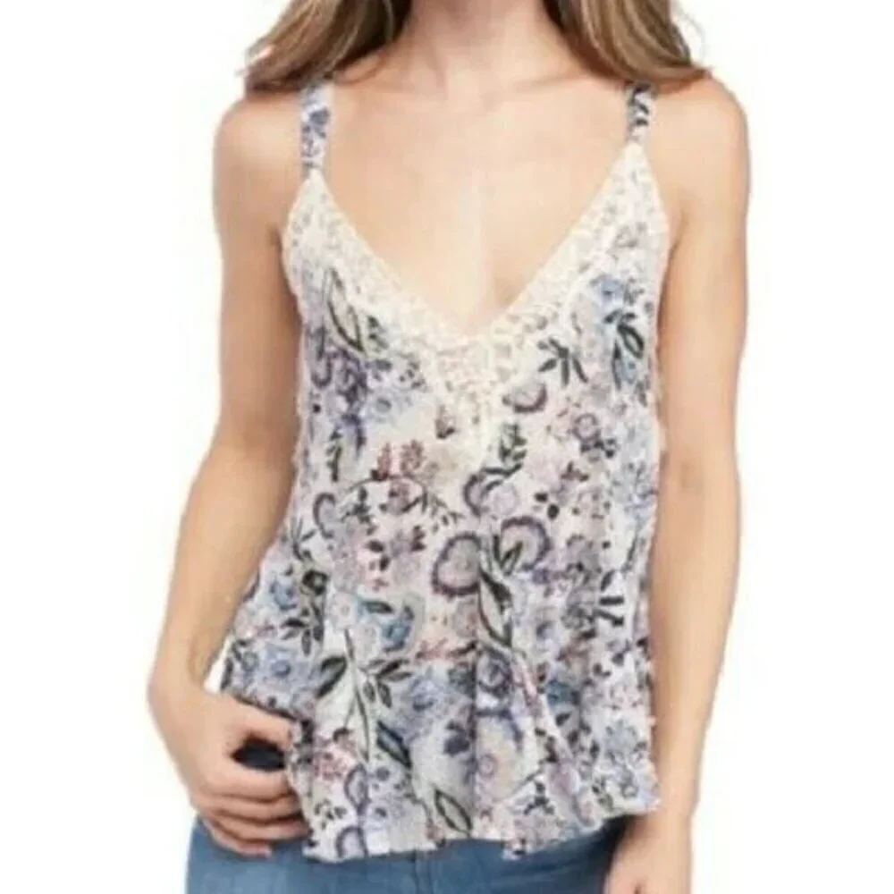 INTIMATELY FREE PEOPLE Eyelash Lace Trim Floral Cami - Size XS